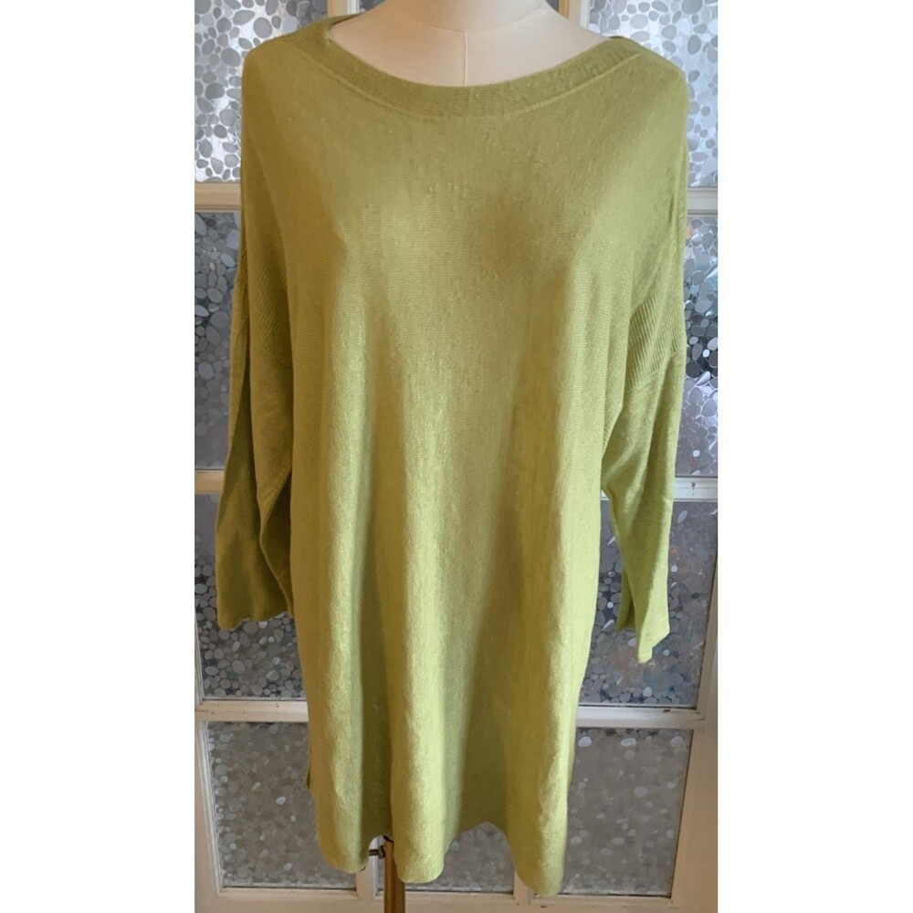 J Jill Top Linen Rayon Knit Top XL  Green Sweater Spring Summer Lagenlook